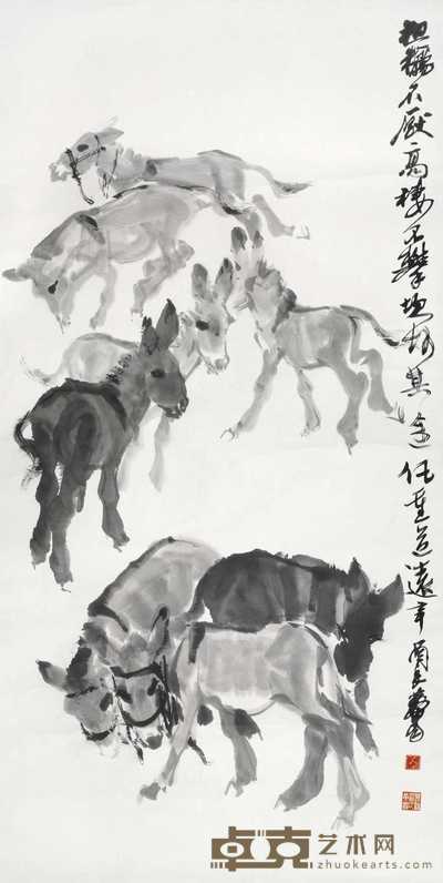 黄胄 辛酉（1981年）作 八驴图 立轴 135.5×67.5cm